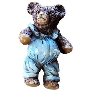 Sylvia Bennett Raven Teddy Bear in Overalls 1.5" Vtg Pin